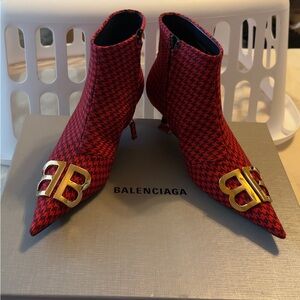 Balenciaga Red Houndstooth Ankle Boots